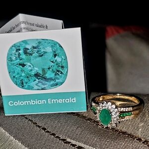 AAA Columbian Emerald White Zircon Ring 14K Gold Plated Sterling Silver